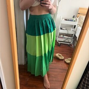 Pleated Colorblock Midi Skirt in Green - hand sewn vintage